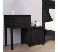 Bedside Cabinet Black Solid Pinewood 79.5x38x65.5 cm 1 Drawer Cupboard Handmade