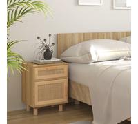 Bedside Cabinet Brown 40x30x50cm Engineered Wood Solid Pine and Natural Rattan.