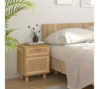Bedside Cabinet Brown 40x30x50cm Pine & Rattan Eng Wood 1 Drawer Scandi Slim