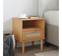 Bedside Cabinet Brown 40x35x48 cm Solid Pinewood Rattan Look Drawer with Handle