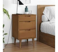 Bedside Cabinet Brown 40x35x65cm Solid Pine Wood Scandi 3-Drawer Eco Nightstand