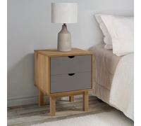 Bedside Cabinet Brown & Grey 45x39x57 cm. Solid Pinewood 2 Drawers Scandinavian