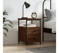Bedside Cabinet Brown Oak Engineered Wood & Iron 34x35.5x50 cm Rustic Compact UK