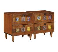 Bedside Cabinet Brown Solid Mango Wood 40x33x46 cm 2-Drawer Rustic Nightstand UK
