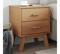 Bedside Cabinet Brown Solid Pine 45x39x57cm 2-Drawer Scandinavian Nightstand