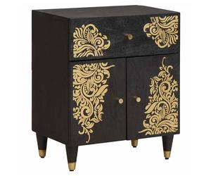 Bedside Cabinet Door Drawer 50 x 33 x 60 cm Black Solid Mango
