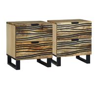 vidaXL Bedside Cabinet 2 pcs Walnut 40 x 33 x 46 cm Solid Acacia wood - Brown, Brown