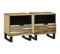 vidaXL Bedside Cabinet 2 pcs Walnut 40 x 33 x 46 cm Solid Acacia wood - Brown, Brown