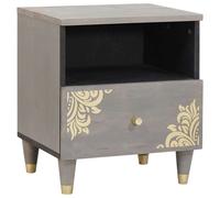 Bedside Cabinet Grey Solid Mango Wood 40 x 33 x 46 cm Hand-Painted Front Storage