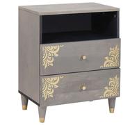 Bedside Cabinet Grey Solid Mango Wood 50x33x62cm 2 Drawers Handpainted Handmade