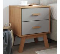 Bedside Cabinet Grey Brown 45x39x57cm Solid Pinewood 2-Drawer Scandinavian Waxed