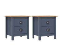 Bedside Cabinet Grey Honey Brown Solid Pine Wood 46x35x49.5cm 2 Drawers Set of 2