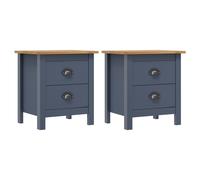 Bedside Cabinet Grey Honey Brown Solid Pine Wood 46x35x49.5cm 2 Drawers Set of 2