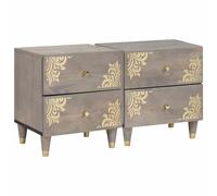 Bedside Cabinet Grey Solid Mango Wood 40x33x46 cm Hand-Painted Front Brass Knobs