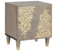 Bedside cabinet Grey Solid Mango Wood 40x33x46cm Hand-Painted Front Brass Knobs