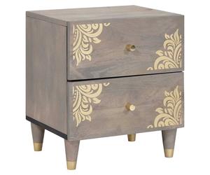 Bedside Cabinet Grey Solid Mango Wood 40x33x46cm Hand-Painted Front Brass Knobs