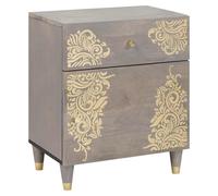 Bedside Cabinet Grey Solid Mango Wood 50x33x60 cm Hand-Painted Door Brass Knobs