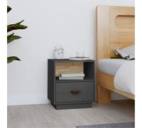 Bedside Cabinet Grey Solid Pinewood 40x34x45 cm Faux Leather Handle Rustic Slim
