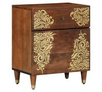 Bedside Cabinet Honey Brown Mango Wood 50x33x60cm 1 Drawer Brass Handpainted