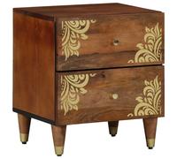 Bedside Cabinet Honey Brown Solid Mango Wood 40x33x46 cm Hand-Painted 2-Dr Brass