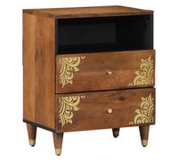 Bedside Cabinet Honey Brown Solid Mango Wood 50x33x62cm 2-Drawer Brass Handpaint