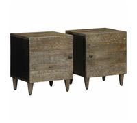 Bedside Cabinet Light Grey Mango Wood Nightstand 40x33x46 cm Metal Legs Small