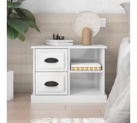 Bedside Cabinet Modern High Gloss White Engineered Wood 2-Drawer 60x35.5x45 cm.
