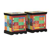 Bedside Cabinet Multicolour Solid Mango Wood 40x35x45 cm Embossed with Door