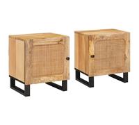 Bedside Cabinet Natural Mango Wood 40x33x46cm Solid Engineered Wood Compact Door