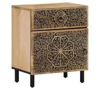 Bedside cabinet natural mango wood 50x33x60 cm hand-carved floral retro ironlegs