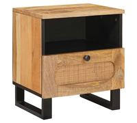 Bedside Cabinet Natural Solid Mango Wood 40x33x46cm 1 Drawer Rustic Rectangular