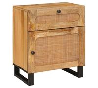 Bedside Cabinet Natural Solid Mango Wood 50x33x60 cm 1 Drawer Rustic Vintage Med