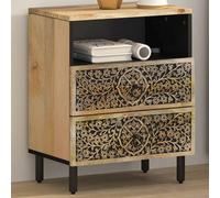 Bedside cabinet Natural wood 50x33x60 cm Solid mango wood hand-carved iron 2drs