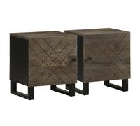 Bedside Cabinets 2pcs Black Solid Mango Wood & Metal Legs 40x33x46 cm Night Pair