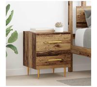 Bedside Cabinet Old Wood 40x35x47.5cm Engineered Wood Drawer Sturdy Metal Legs. [EEK: Yes]