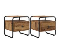 Bedside cabinet Old wood 40x39.5x40cm Engineered wood 2-pack with drawer & shelf