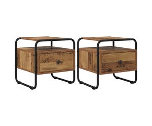Bedside cabinet Old wood 40x39.5x40cm Engineered wood 2-pack with drawer & shelf