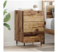 Bedside Cabinet Old wood 40x40x66cm Engineered wood 3 drawers Gold legs with top