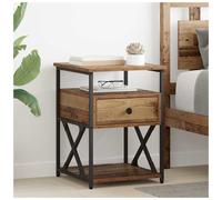 Bedside Cabinet Old Wood 40x42x55 cm. Matte Engineered Wood 1 Drawer 2 Shelves.