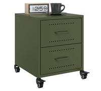 Bedside cabinet Olive Green 36x39x43.5cm Cold-rolled Steel 2 Drawers Wheels Slim