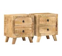 Bedside Cabinet Pair 2pcs Solid Mango Wood Natural Finish 40x32x46 cm Rustic XL