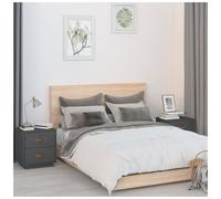 Bedside Cabinet Pair Grey Solid Pine Wood 40x34x45 cm Rustic Nightstand 2pc Set