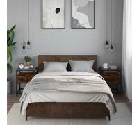 Bedside Cabinet Pair Smoked Oak Engineered Wood Glass Top 40x40x55 cm with Steel