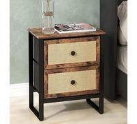 Bedside Cabinet Rustic Brown 2 Drawer Storage Table Steel Legs Modern Bedroom