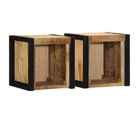 Bedside Cabinet Set 2 Solid Mango Wood Brown 40x35x40cm Wall-Mounted Floating XL