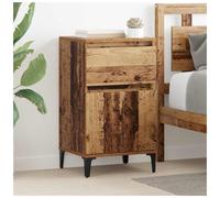 Bedside Cabinet Set of 2 Old Wood 40x35x39cm Engineered Wood Black Legs 1 Drawer