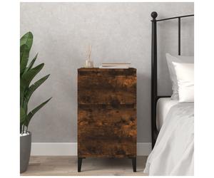 Bedside Cabinet Set of 2 Smoked Oak Engineered Wood 40x35x70cm Black Legs Rustic