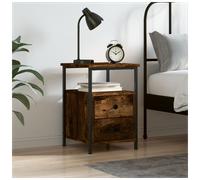 Bedside cabinet smoked oak 34x35.5x50cm engineered wood 2 drawers metal legs top