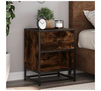 Bedside Cabinet Smoked Oak 40x31x50cm Engineered Wood Steel Single Drawer Modern