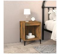 Bedside Cabinet Smoked Oak 40x35x50cm Engineered Wood Metal Nightstand Slim Top